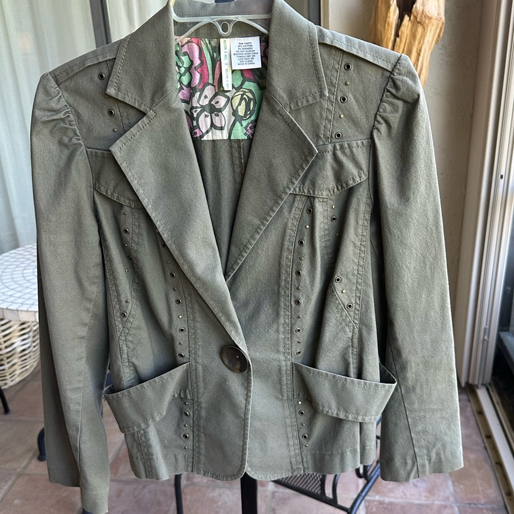 VINTAGE Designer Tom K. Nguyen Khaki Olive Green Women's Jacket Blazer Grommets